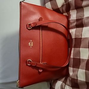 Red Coach bag 16" W x 11" tall. Barely used.